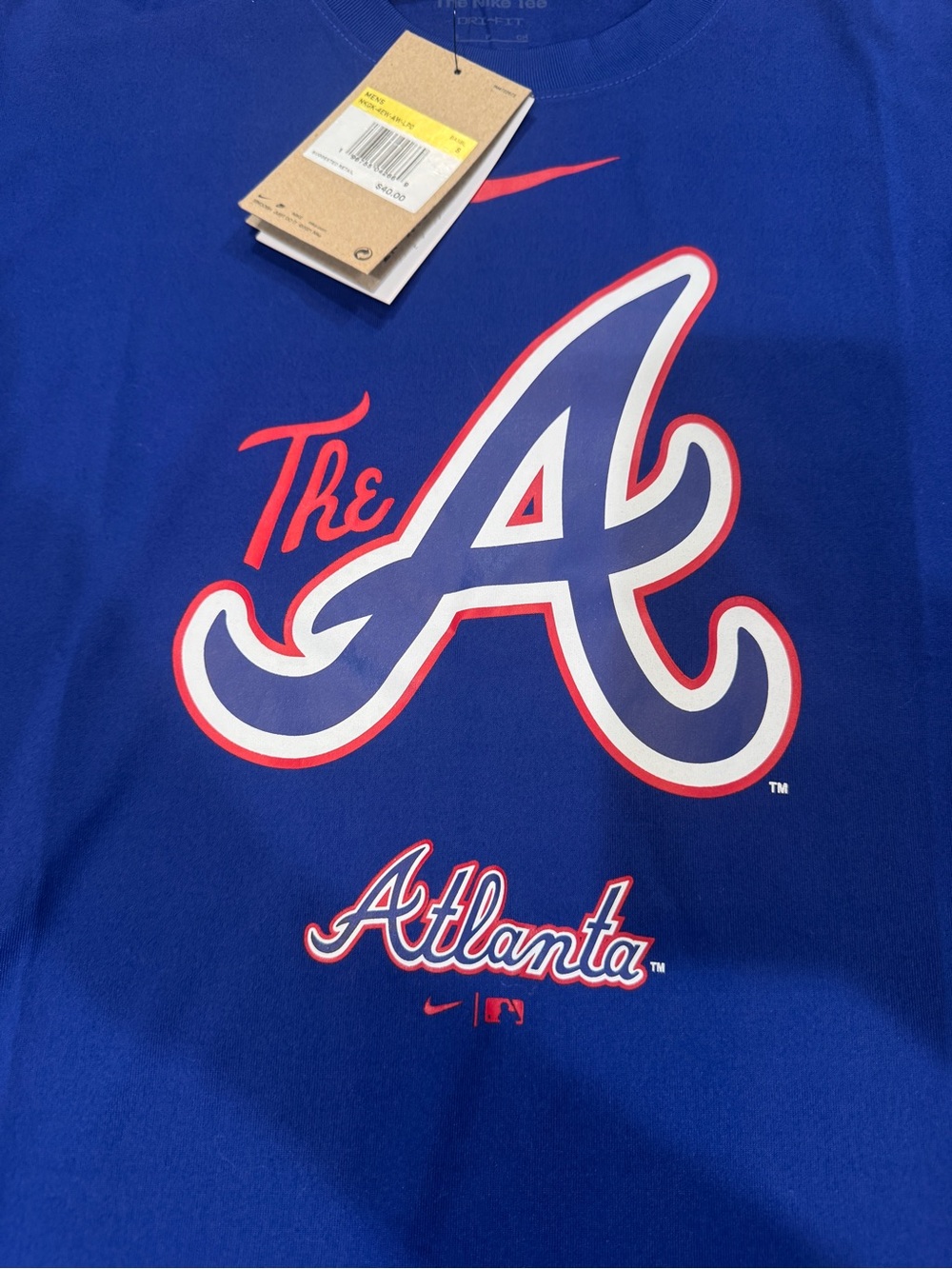 Nike Blue Atlanta 'A' Logo Short Sleeve Tee with Red & White Accents